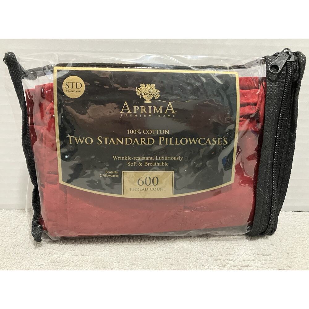 Two Standard Pillowcases Solid Red 600 Thread Count Soft Cotton Aprima NEW